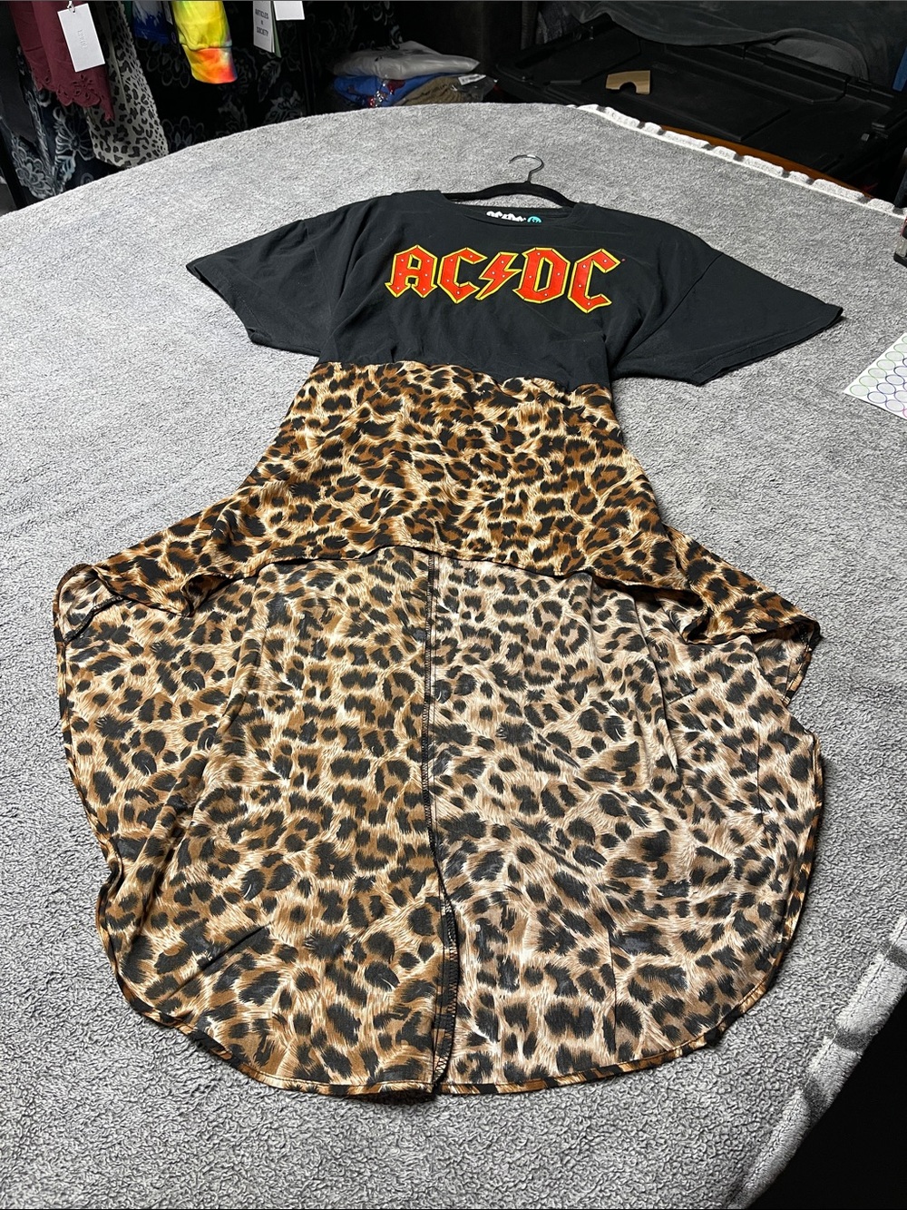 AC/DC Black Tee with Leopard-Print Mini Dress